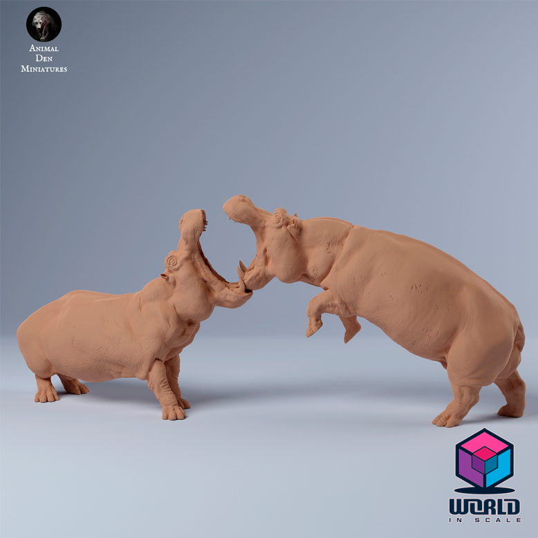 Hippos Fight-Animal Den Miniatures
