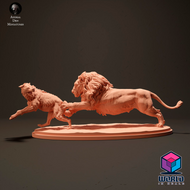 Animal Den Miniatures - Lion Hunting a Spotted Hyena