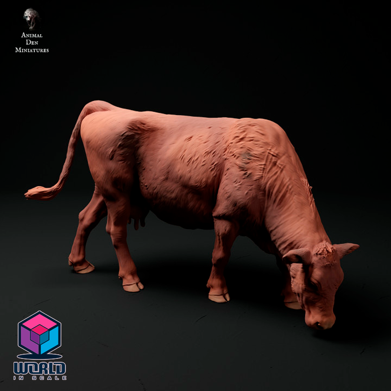 Red Devon Cow Grazing - Animal Den Miniatures