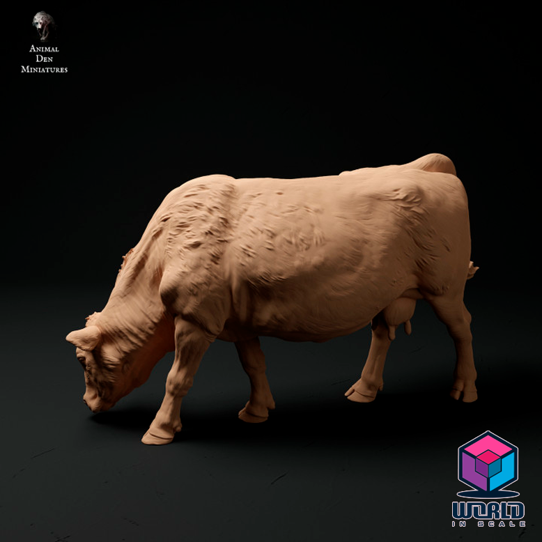 Red Devon Cow Grazing - Animal Den Miniatures