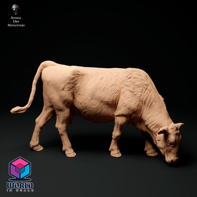 Red Devon Cow Grazing - Animal Den Miniatures