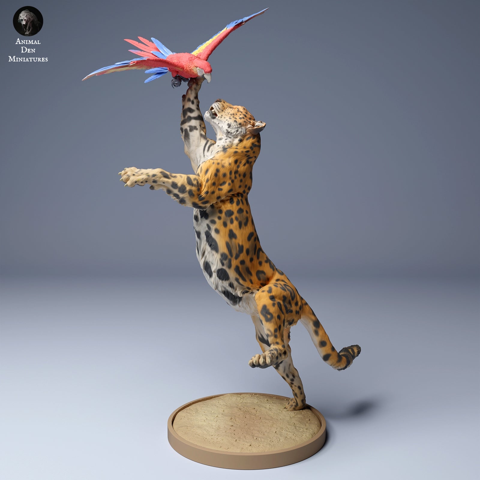 Animal Den Miniatures -Jaguar Panthera Onca Catching Scarlet Macaw