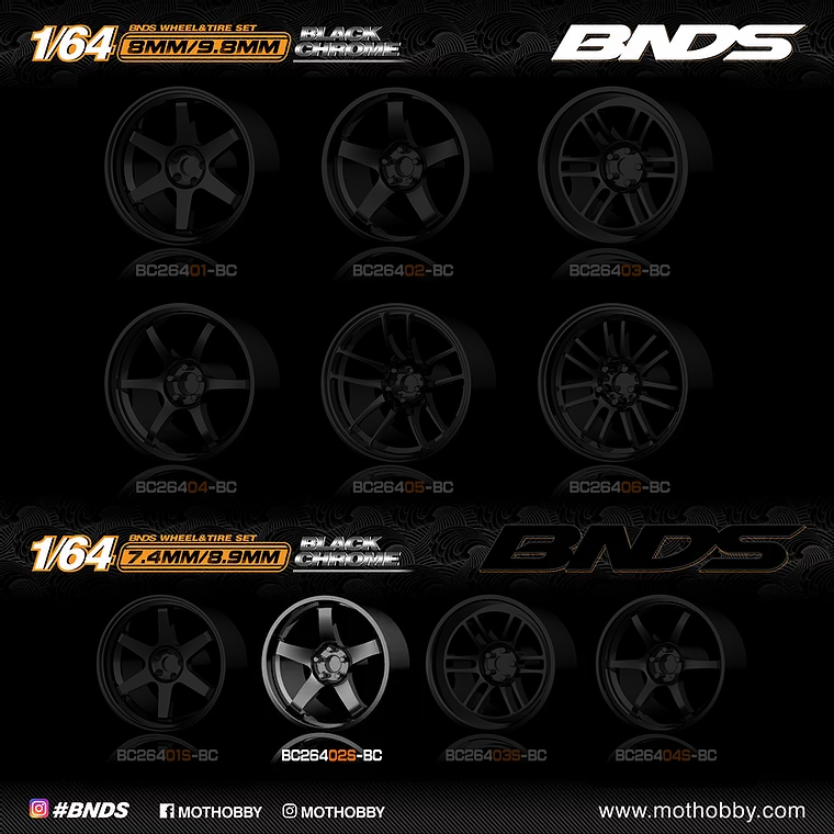 PLASTIC WHEEL SET WITH RIM scale 1-64, BC26402-S