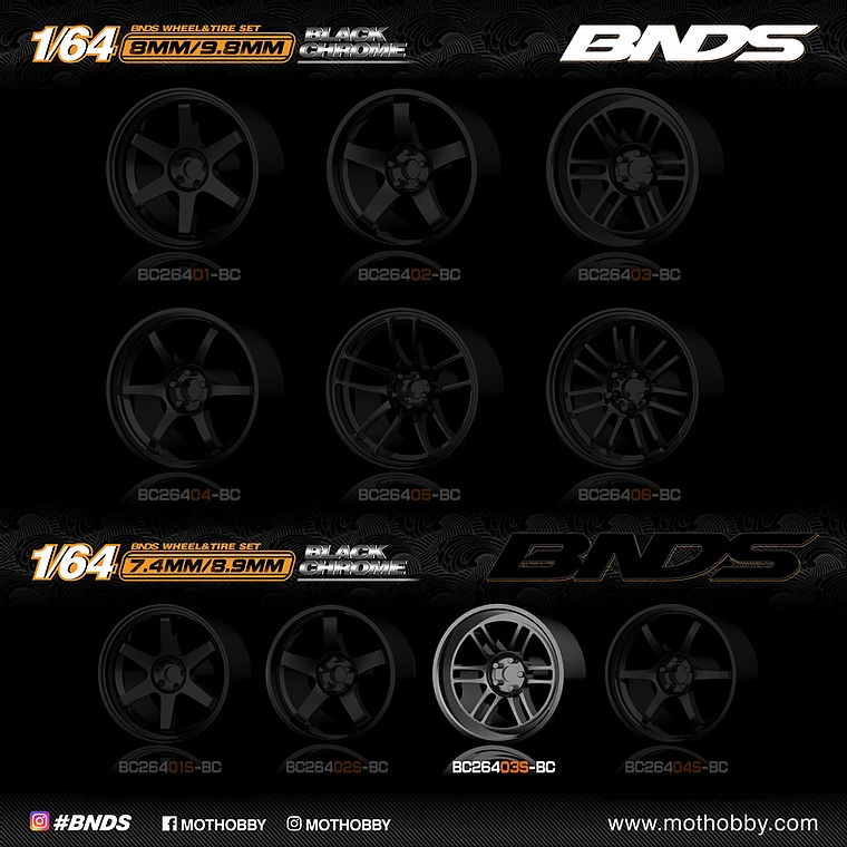 PLASTIC WHEEL SET WITH RIM scale 1-64, BC26403-S