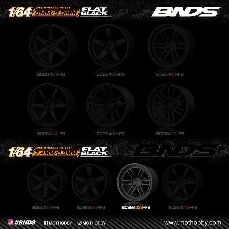 PLASTIC WHEEL SET WITH RIM scale 1-64, BC26403-S