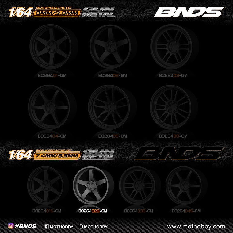 PLASTIC WHEEL SET WITH RIM scale 1-64, BC26402-S