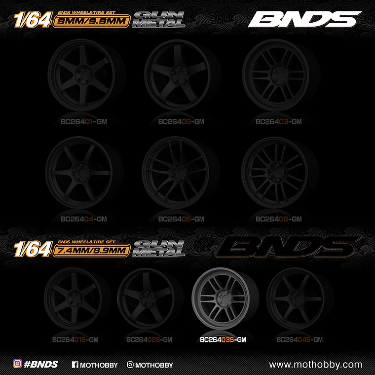 PLASTIC WHEEL SET WITH RIM scale 1-64, BC26403-S