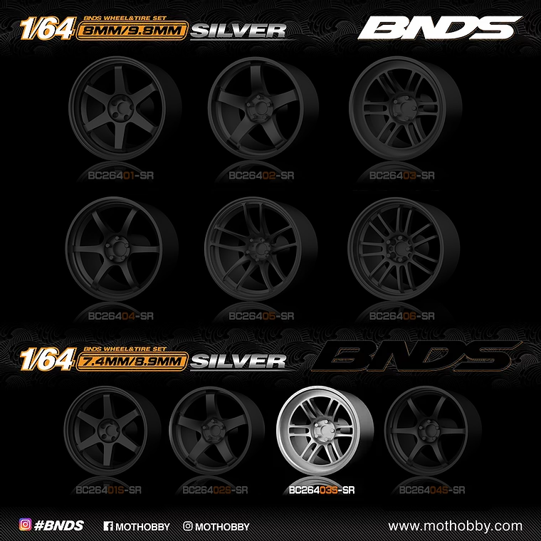 PLASTIC WHEEL SET WITH RIM scale 1-64, BC26403-S